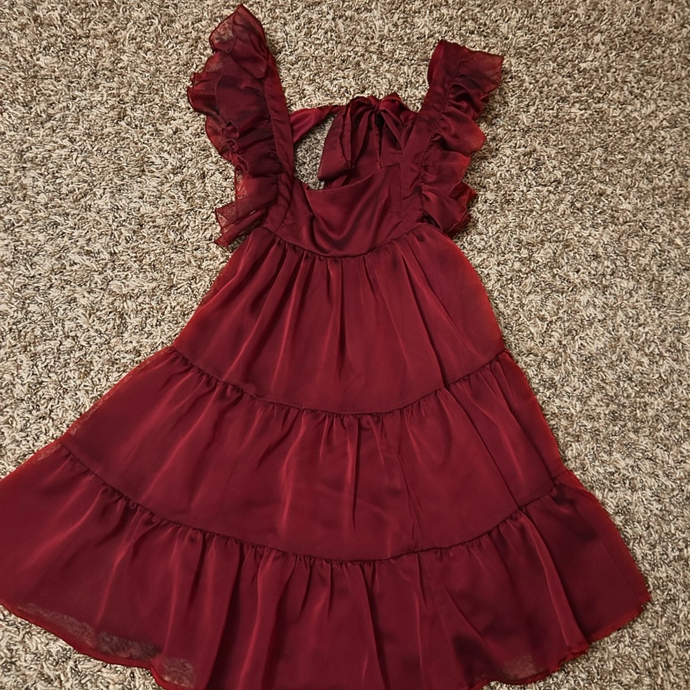 Lucy in the Sky Burgundy Ruffle Dress never worn